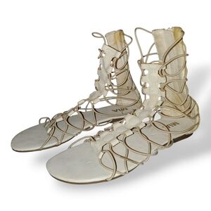 MIA White and Gold Lace-Up Gladiator Sandals